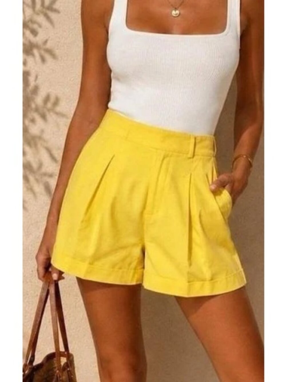 Maeve Pleated Bermuda Shorts 6 Yellow Cotton Walking Short Anthropologie
